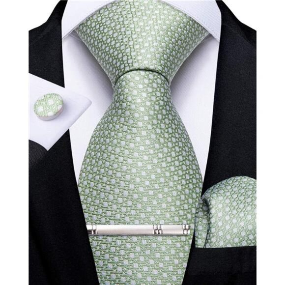 Plaid Tie Men's Silk Tie & Pocket Square Cufflinks Tie Clip Set Wedding Business - Picture 4 of 7